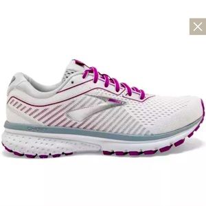 Brooks Ghost Running Shoes White with Pink Accents